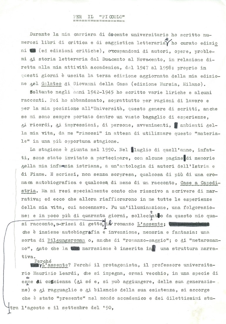Fondo Maier, Bruno Maier, articolo relativo a “L’Assente”, 1996-collezione