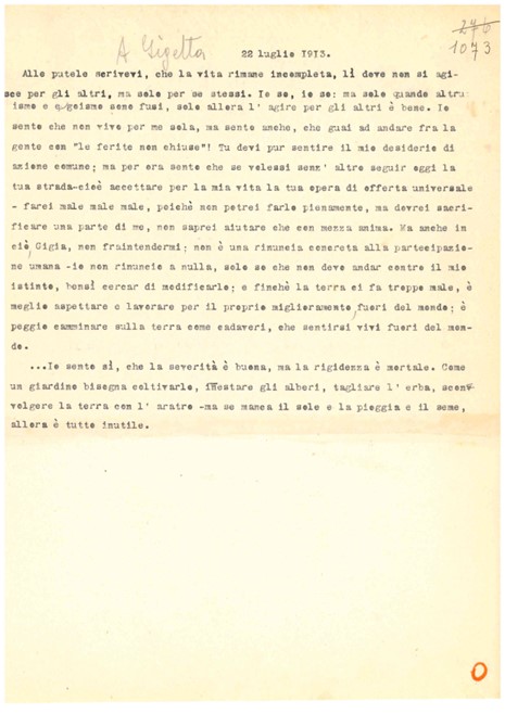 Fondo Oblath, Lettera di Elody a Gigetta, 22 luglio 1913-collezione