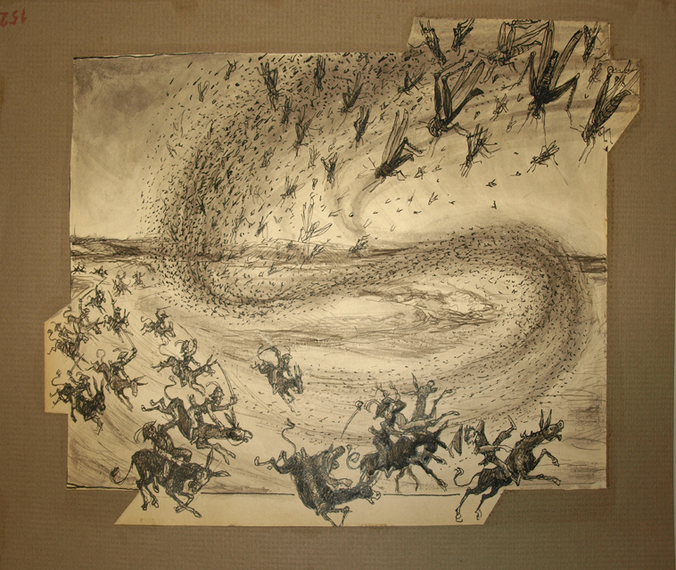 paesaggio con figure e animali