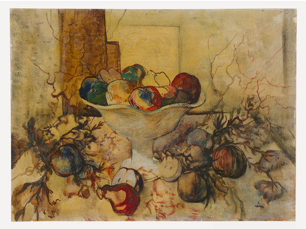 natura morta con coppa di frutta