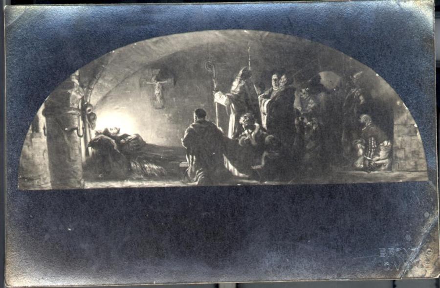 Lunetta con la Morte di San Rocco dipinta da Luigi Bront nella Cappella dei Caduti a Ziracco